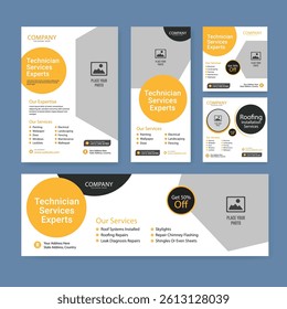 technology service banner template set. Business web banner layout for cover, services banner, social media, roll up banner, poster, card.
