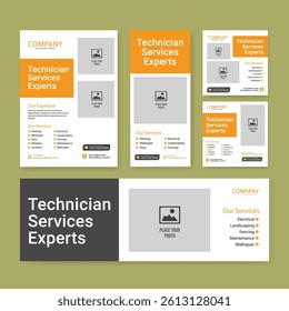 technology service banner template set. Business web banner layout for cover, services banner, social media, roll up banner, poster, card.