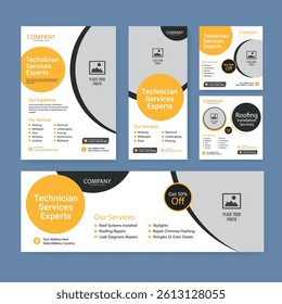 technology service banner template set. Business web banner layout for cover, services banner, social media, roll up banner, poster, card.