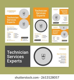 technology service banner template set. Business web banner layout for cover, services banner, social media, roll up banner, poster, card.