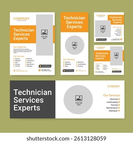 technology service banner template set. Business web banner layout for cover, services banner, social media, roll up banner, poster, card.