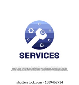 Technology service logo with colorful wrench concept. future Technology icon. Factory tech sign -vector