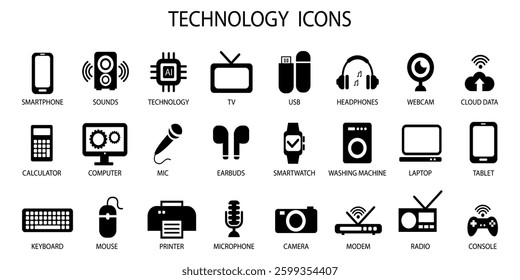 Technology set collection black icons