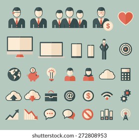 Technology set of flat icons. Vector flat design illustration. 