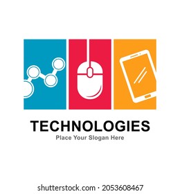 Technology set vector logo design. Suitable for technology digital, mouse and smartphone icon.