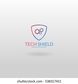 Technology shield. Colorful shield logo template.