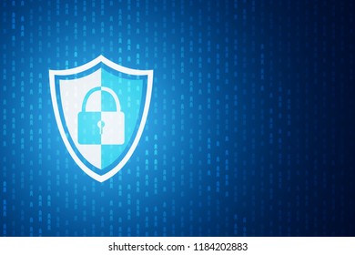 Technology shield icon with lock , Cyber security , protection concept , Blue speed digital pattern , matrix background
