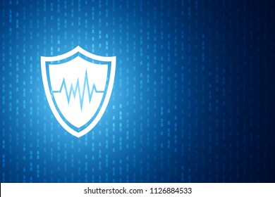 Technology shield icon , protection concept , Blue speed digital pattern , matrix background