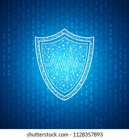 Technology shield icon , protection concept , Blue speed digital pattern , matrix background