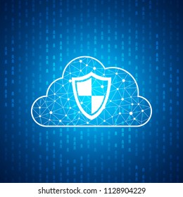 Technology shield icon , protection concept , Blue speed digital pattern , matrix background