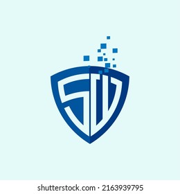 technology shield letter s and w with data symbol