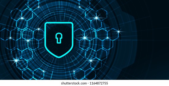 Technology Shield Security,protection and Safe Concept,on Global background Hi-tech and technology concept design.