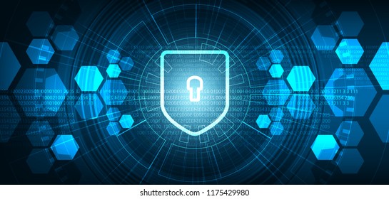 Technology Shield Security,protection and Safe Concept,on Global background Hi-tech and technology concept design.