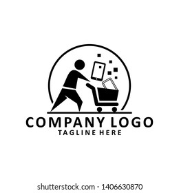 technology shopping black and white logo vector icon ilustration