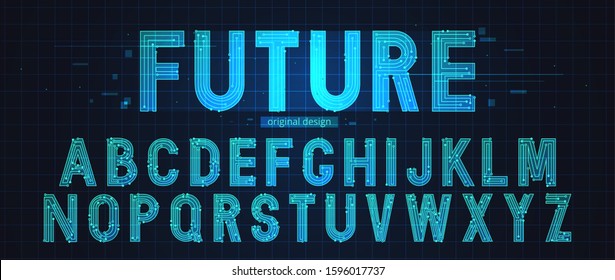 Technology Simple Type Tech Design. Vector Typeset Alphabet. Future Typeface Set. Geometric Modern Font.