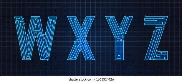 Technology simple type tech design. Vector WXYZ. Future typeface set. Geometric modern font.