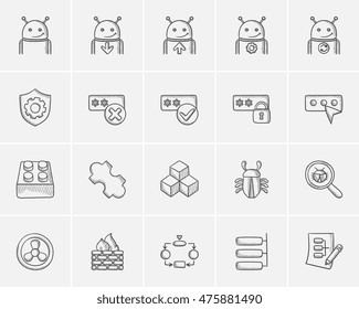 Juego de iconos de esbozo de tecnología para web, móvil e infografía. Conjunto de iconos de tecnología dibujada a mano. Conjunto de iconos del vector de tecnología. Icono de tecnología aislado en fondo blanco.