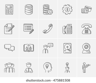 Technology sketch icon set for web, mobile and infographics. Hand drawn technology icon set. Technology vector icon set. Technology icon set isolated on white background.