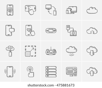 Ícone de esboço de tecnologia definido para web, móvel e infográficos. Conjunto de ícones de tecnologia desenhados à mão. Conjunto de ícones do vetor de tecnologia. Ícone de tecnologia isolado no fundo branco.
