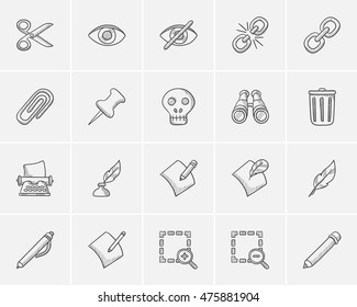 Technology sketch icon set for web, mobile and infographics. Hand drawn technology icon set. Technology vector icon set. Technology icon set isolated on white background.