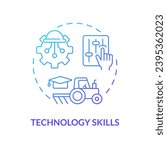 Technology skills blue gradient concept icon. Data analysis. Farm machinery. New tools. Farming equipment. Rural development. Round shape line illustration. Abstract idea. Graphic design. Easy to use