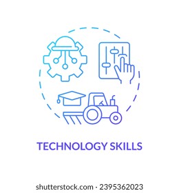 Technology skills blue gradient concept icon. Data analysis. Farm machinery. New tools. Farming equipment. Rural development. Round shape line illustration. Abstract idea. Graphic design. Easy to use