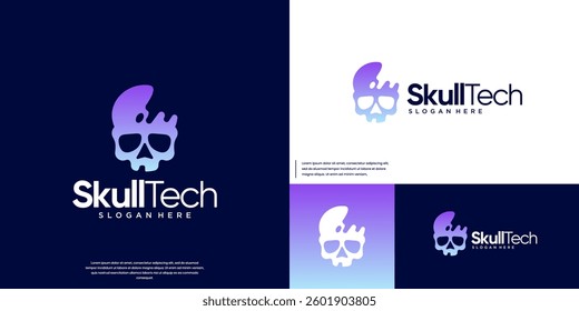 technology skull, human head, smart education, digital services, graphic design template.
