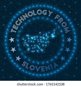Technology From Slovenia. Futuristic geometric badge of the country. Technological concept. Round Slovenia logo. Vector illustration.
