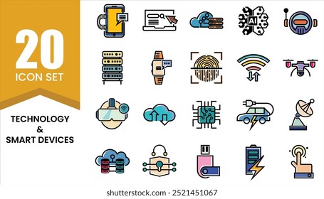 Technology and Smart Devices Icon Set Modern Flat and colored Icon Set in EPS Format