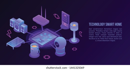 Technology smart home concept banner. Isometric illustration of technology smart home vector concept banner for web design