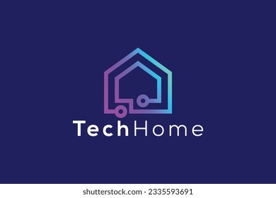 Technology smart home logo design vector template