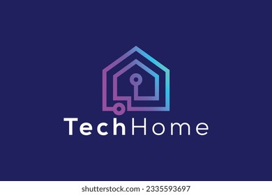 Technology smart home logo design vector template