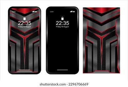 technology smart phone abstract wallpaper template, modern, futuristic robotic. with three different vertical variation models suitable for gaming theme dynamic red and elegant metallic black isolated