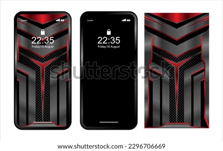 technology smart phone abstract wallpaper template, modern, futuristic robotic. with three different vertical variation models suitable for gaming theme dynamic red and elegant metallic black isolated