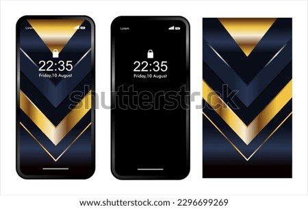 technology smart phone wallpaper, modern, futuristic. with three different vertical variation models suitable for gaming theme dynamic blue and gold isolated on background