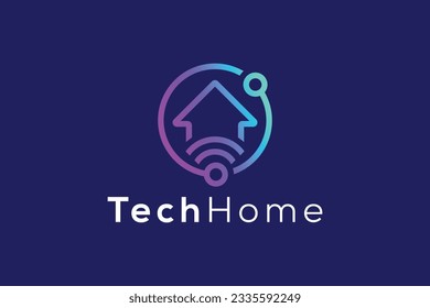 Plantilla vectorial de diseño del logotipo del hogar Wi-Fi inteligente de tecnología