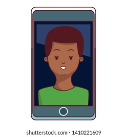 technology smartphone with character afro american black young man cartoon  vector illustration graphic design