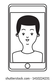 technology smartphone with character afro american black young man cartoon vector illustration graphic design