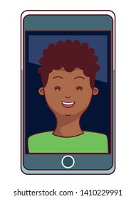technology smartphone with character afro american black young man cartoon vector illustration graphic design