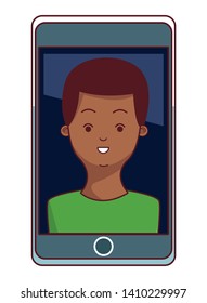 technology smartphone with character afro american black young man cartoon vector illustration graphic design