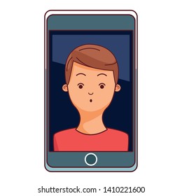 technology smartphone with character young man cartoon  vector illustration graphic design