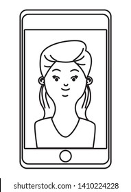 technology smartphone with character young redhead woman cartoon vector illustration graphic design