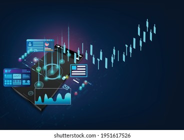 Tecnología con el logotipo digital de Smartphone.Resumen de seguridad cibernética y huellas digitales luz azul.Aplicación móvil, innovación, tecnología digital, programadores.Tecnología moderna de vectores y cosas de Internet.