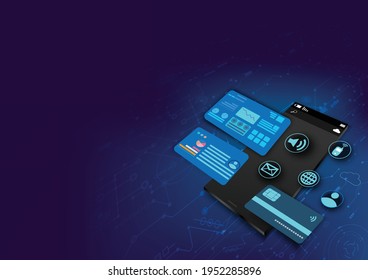 Technologie mit Smartphone digitales Logo.Abstrakte Cyber-Sicherheit und Fingerabdrücke blau Licht.Mobile App, Innovation, digitale Technologie, Programm-Entwickler.Vektor moderne Technologie und Internet-Dinge.