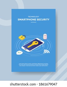 technology smartphone security key in screen around padlock data shield network display for template flyer and print banner cover book books