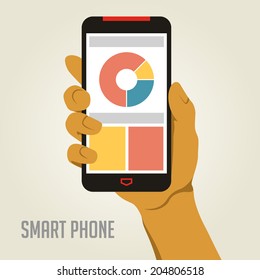 Technology Smartphone Tablet Infographics In Flat Color Design Style With Hand. Vector Illustration EPS10