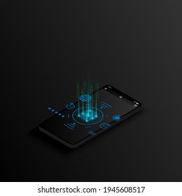 Technology smartphone with touch screen for fingerprint, security unlock data or mobile phone and identify access device 