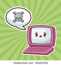 Technology and social media concept represented by kawaii laptop icon. Colorfull and flat illustration.