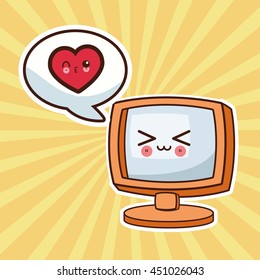 Technology and social media concept represented by kawaii computer icon. Colorful and flat illustration.