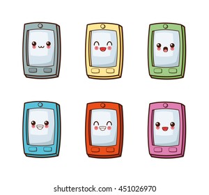 Technology and social media concept represented by kawaii smartphone icon. Colorful and flat illustration.
